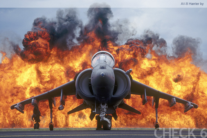 US Marine Corps AV-8 Harrier in front of the Wall of Fire - by ???